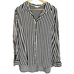 Jane and Delancey Striped Button Up Top 1X Modern Minimalist